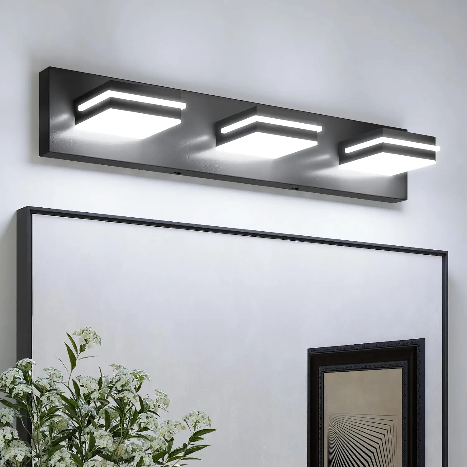 Contemporary 3-Light LED Mirror Lights - 24-Inch Matte Black Wall Mounted Bathroom Vanity Fixtures, 24W (120W Equivalent), Water-Resistant, 3 Color Temperatures, Acrylic Shade, Environmentally Friendly for Master Bathroom