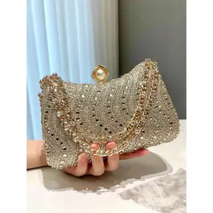 Elegant Women's Evening Bag with Rhinestone Decoration, Exquisite Chain Clutch Bag, Fashionable Party Decorative Handbag, Shoulder Bag