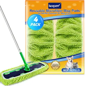 KEEPOW Reusable Microfiber Chenilles Pads for Swiffer XL, All 17*5 Inches Flat Mop 4/2 Pcs(mop is not include)
