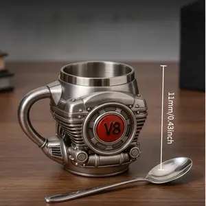 V8 Engine Resin Coffee Mug with Stainless Steel Liner - Automotive Mechanical Themed Cup for Car Enthusiasts