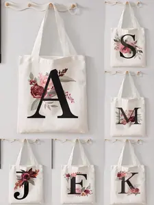 Personalized Initial Canvas Tote Bag, Stylish Embroidered Shopping Bag for Her, Perfect Gift for Moms and Friends