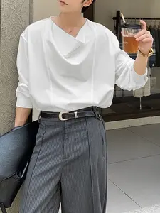 INCERUN Men Shirt Solid Color Long Sleeve Loose Casual Men Clothing Streetwear Fashion Leisure Male Shirts Korean Style Tops