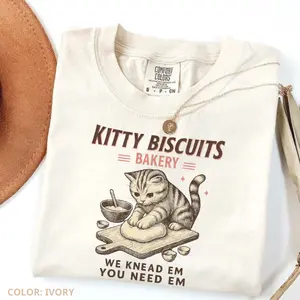 Comfort Colors Cat Biscuit Shirt, Cute Kitty Biscuits Bakery Retro Style Graphic Tee Cute Women Tee Cotton Fabric Womenswear Top