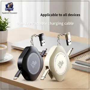 【Travel Essential】Squirrel Treasure 4-in-1 Universal Charging Cable, 3A Fast Charge, Tangle-Free Design - Works with iPhone 17, Samsung, iPad & Type-C Devices iphone charger portable chargers