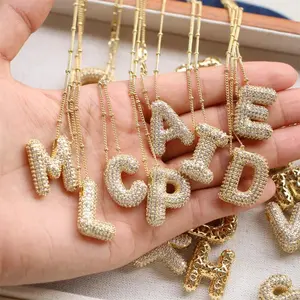 Light Luxury Brass 26 English Bubble Letter Zircon Large Pendant For Women's Party Jewelry Necklace