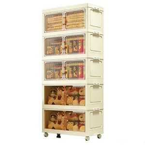 5 Tier Plastic Storage Bins with Lids -Stackable Storage Containers with Wheels, Folding Boxes, Collapsible Bins