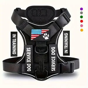 Service Dog Harness with Reflective Vest - Adjustable Soft Oxford Pet Harness with 5 Removable Patches Breathable Mesh Lining Easy Control for Small & Medium Dogs Geometric Design