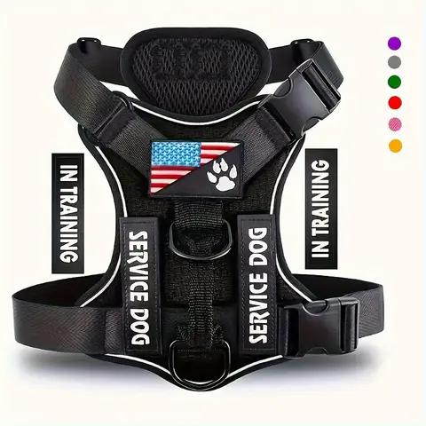Service Dog Harness with Night-Visible Vest - Chew Resistant, Adjustable Soft Oxford Fabric, Waterproof, 5 Custom Detachable Patches, Cooling Mesh Lining, Easy Controlled Walks, Geometric Design, Size S for Small Dogs (Collars, Harnesses & Leads)