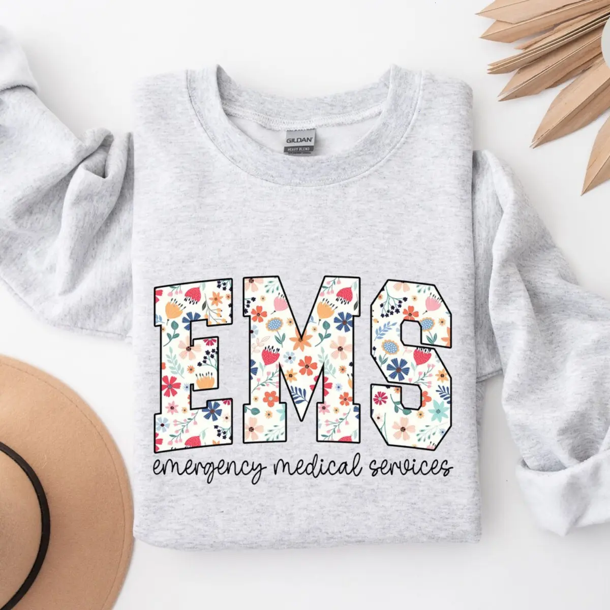 Floral EMS Nurse Sweatshirt, EMS Nurse Sweatshirt, EMS Nurse Gift, Emergency Medical Services Crewneck, Paramedic Pullover, Ems Sweater