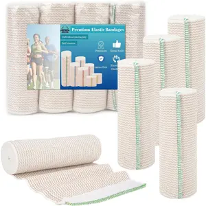 Premium Elastic Bandage Wrap 6 inch 4 Pack Reusable Versatile Self-Closing Compression Bandage Wraps for Ankles, Wrists Knee, Tummy and Body Cotton Lymphedema Wraps for Legs Latex-Free