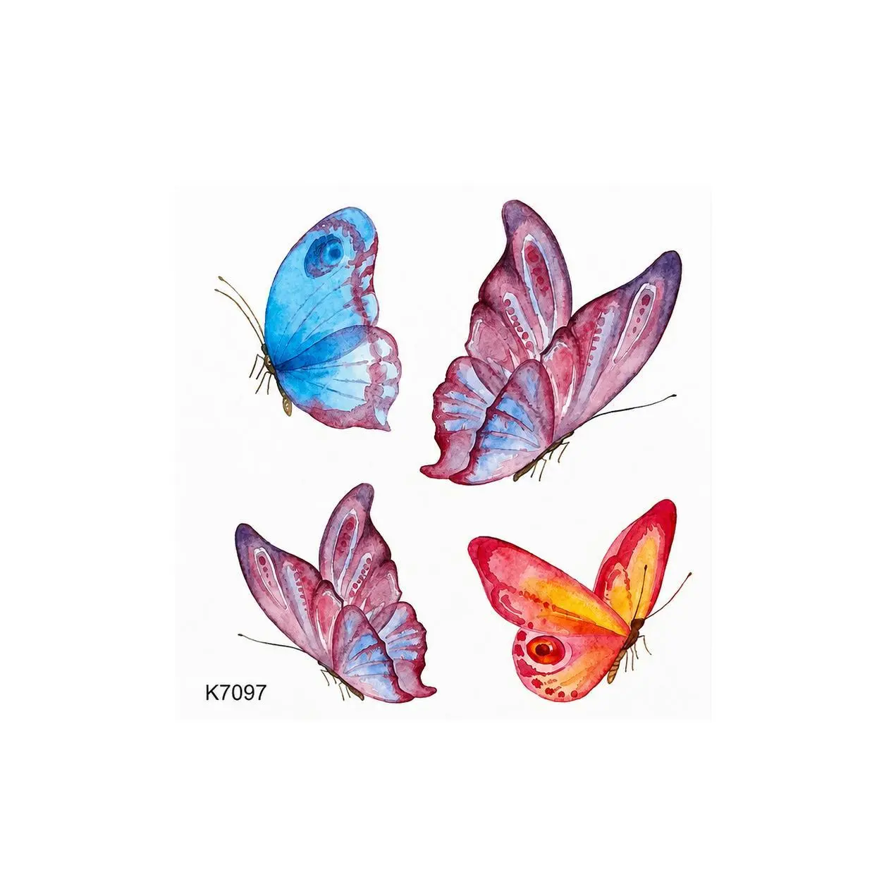 Watercolor Butterfly Temporary Tattoo Sheet
