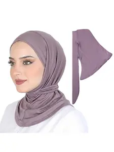 Cross-border new style skin-friendly turban solid color long scarf turban hat turban headgear For Muslim