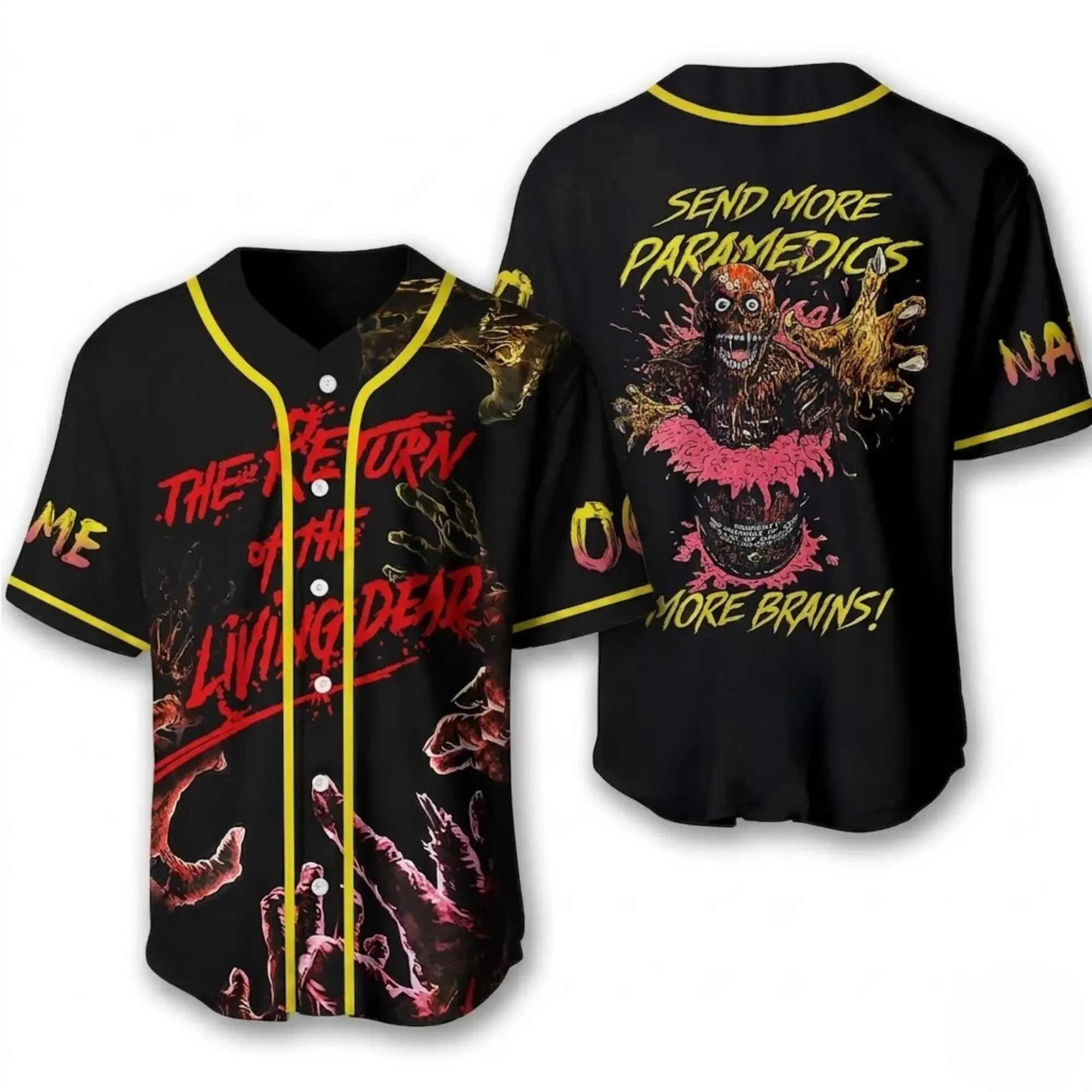 Return of the Living Dead Halloween Baseball Jersey, Zombie Horror Movie Button Up Shirt, Cult Classic Spooky Season Horror Fan Gift, Retro Signature Horror Film Merch, Vintage Halloween Party Outfit, Unisex Halloween Clothing For Men & Women