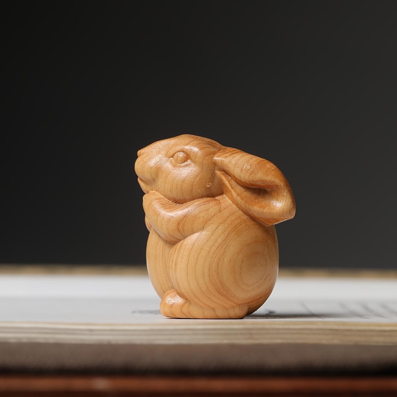 2pcs Hand-carved Wooden Rabbit Statue Decorative Handicrafts, Zodiac Rabbit Ornaments, Christmas, New Year And Valentine's Day Gifts, Creative Animal Home Decorations - No Electricity Required