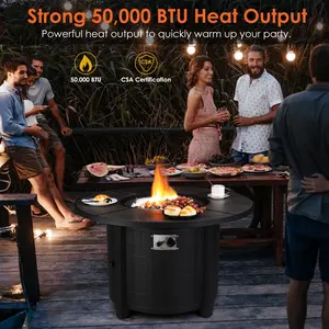 42-Inch Propane Fire Pit Table - 50,000 BTU with Auto-Ignition, Round Gas Fire Pit for Outdoor Patios, Includes Waterproof Cover, Blue Stone Finish and Lid - CSA Certified，Ideal for party