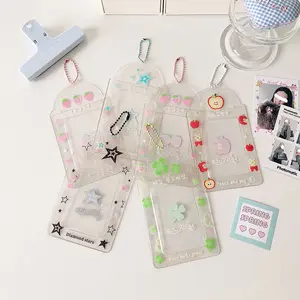 Transparent Four-Leaf Clover Card Holder, Sparkling Fruit Cartoon Design, Student ID Card Case, Summer Style, Women's Accessory, Badge Holder