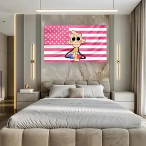 Goob Dandy's World Pink American Flag Wall Decor – Cute Dandy World Character Flag, Goob Paper Craft Room Tapestry