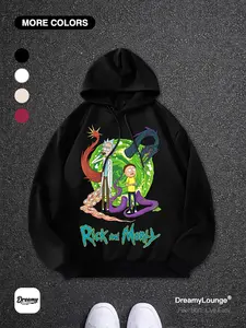 Rick and Morty Loose Fit Hoodie, Streetwear Sweatshirt, Graphic Print Design, Casual Daily Wear, Breathable Fabric, Perfect for Home & Outdoor Activities