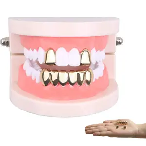 Lead-Free Hip Hop Teeth Caps Set, 24K Gold Plated Custom-Fit Top and Bottom Grillz for Women, Gift Boxed with Extra Silicone Molding Bars and Microfiber Cloth