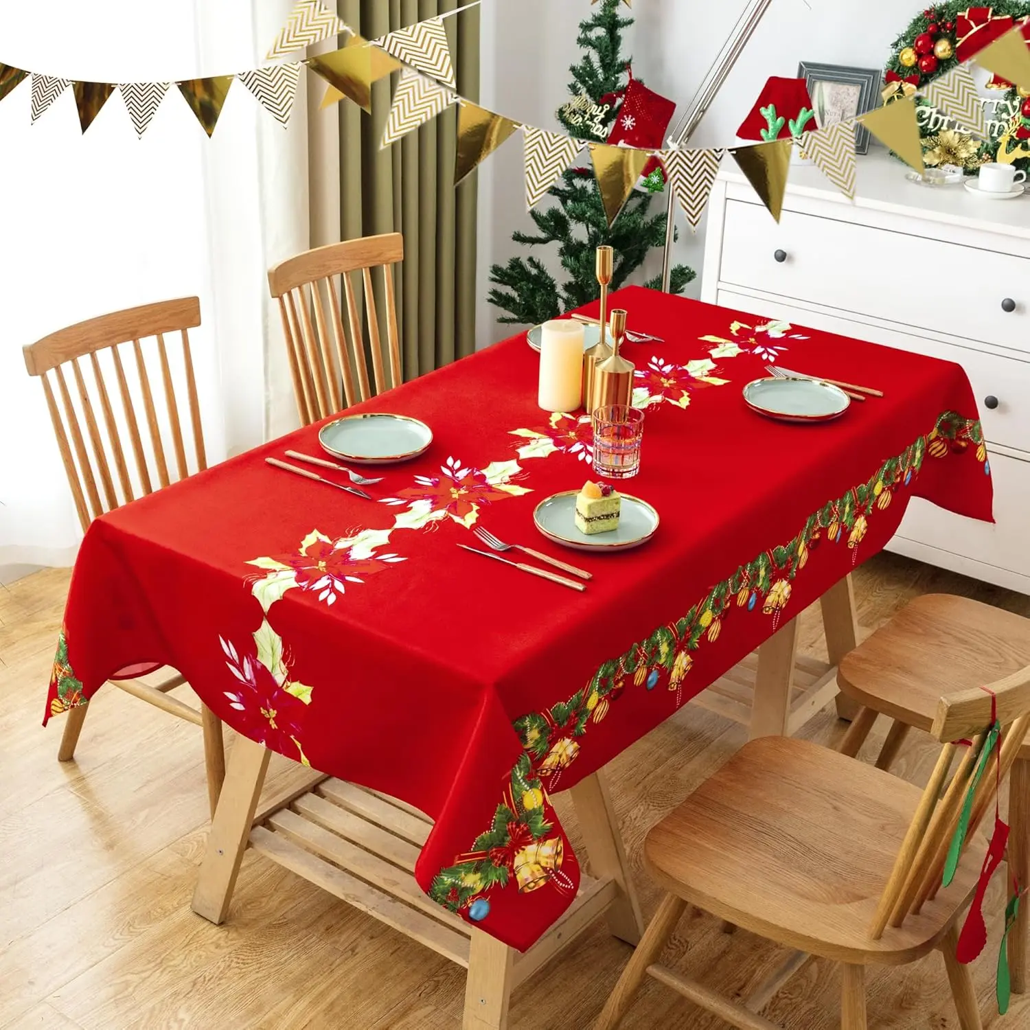 Christmas Tablecloth for Rectangular Tables, Festive Design, Perfect for New Year Parties & Evening Decorations, Party Decoration Supplies