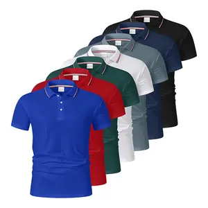 5-pack men’s polo shirts with contrast collar design, breathable quick-dry golf casual shirt, lightweight stretchy polyester button closure, suitable for summer office wear, yacht outings, and everyday outfits, comfortable short-sleeve top with an active