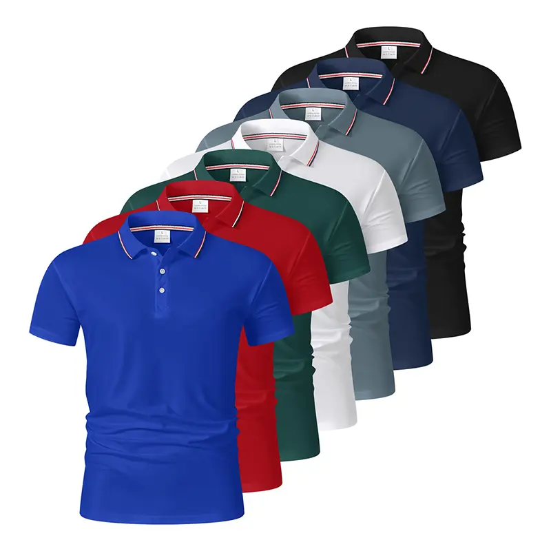 5-pack men’s polo shirts with contrast collar design, breathable quick-dry golf casual shirt, lightweight stretchy polyester button closure, suitable for summer office wear, yacht outings, and everyday outfits, comfortable short-sleeve top with an active,