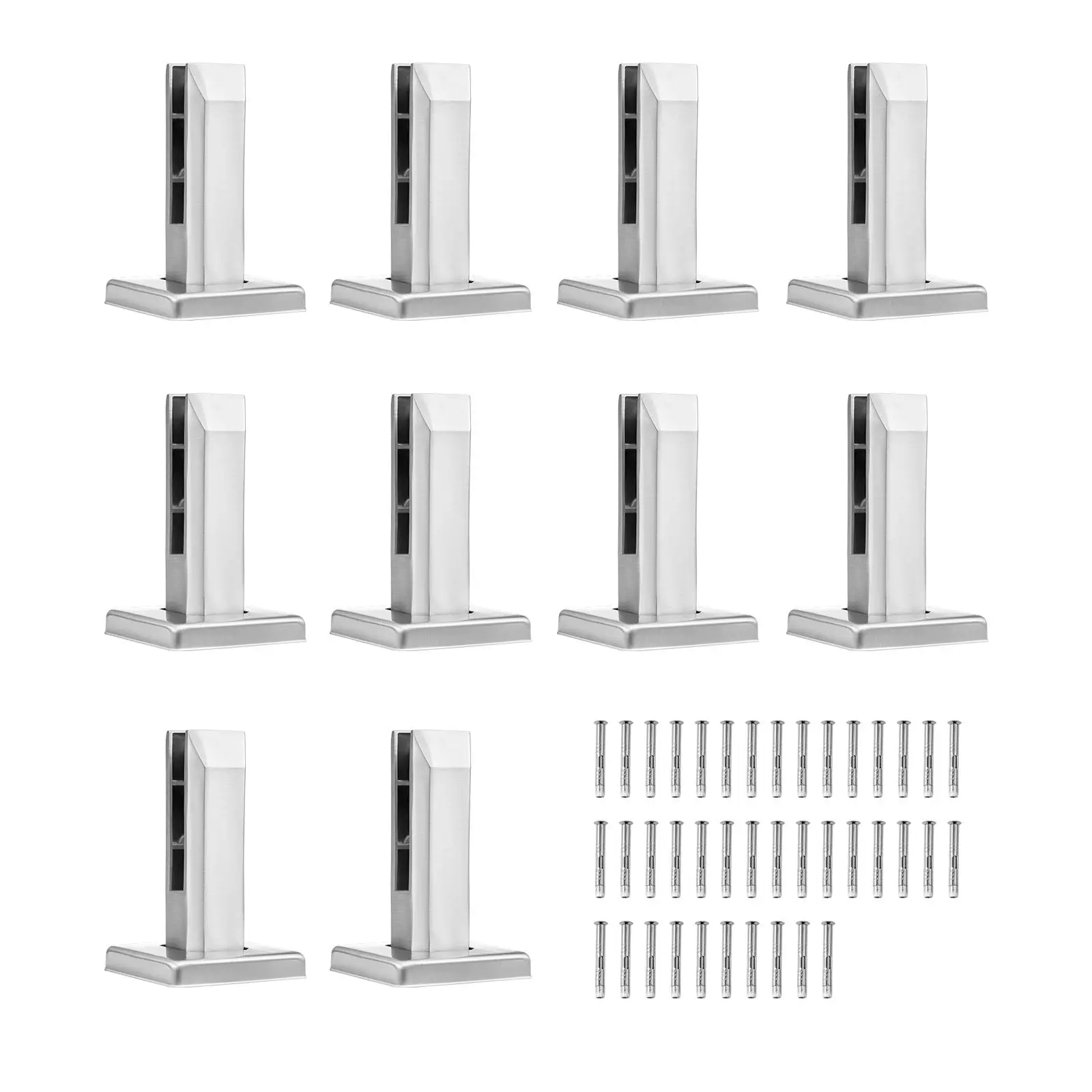 VEVOR 304 Stainless Steel Adjustable Glass Clamp, 10 PCS Square Bracket with Metal Pad & Hex Wrench, 0.12” Thick for 0.31”-0.47” Tempered Glass, Rust Resistant for Balcony, Stair, Silver