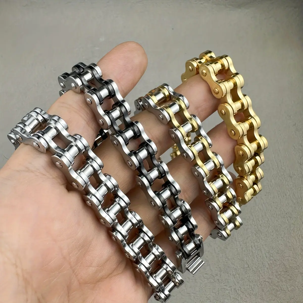 US-LUXURY - 1pcs Punk Rock Stainless Steel Biker Mens Bracelet Link Chain Motorcycle Bike Bicycle Chain Bracelets Bangles Jewelry