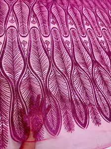 Magenta Glitter Sequin Geometric Lace