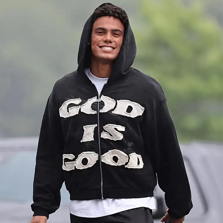 Mens & Womens Zip Up Hoodie God Is Good Graphic Sweatshirt Religious Faith Christian Streetwear Hooded Jacket Casual Fall Winter Long Sleeve Top Oversized Hip Hop Style Full Zip Hooded Coat For Teens Sweatshirts Womenswear