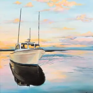 Sound-side Cruise  - Vibrant outer banks Ocean Artwork Featuring Serene water and Skies for Home Decor