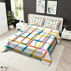 3-piece set of elegant plaid patterned quilts - made of soft polyester material with 200gcm quilted filling, including 1 quilted quilt and 2 pillowcases (without pillow core) - perfect for use in bedrooms, dormitories, air-conditioned rooms