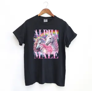 Alpha Male Funny Comfort Colors T-Shirt, Sarcastic Meme Unicorn Graphic Tee, Ironic Tshirt