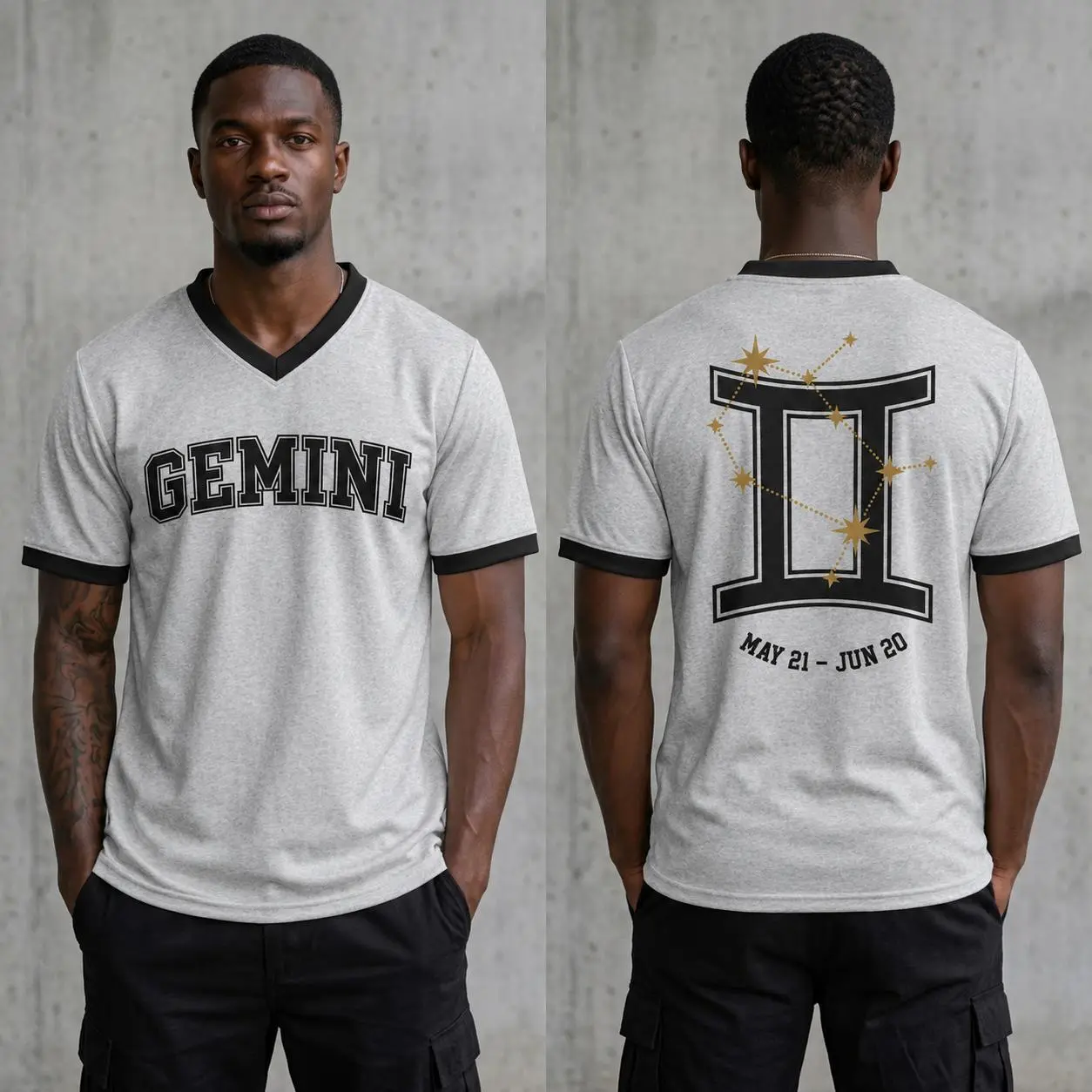 T-shirts featuring with 12 zodiac signs, soccer jersey, navy blue, V-neck, breathable. Grey Zodiac Jersey Shirt, a zodiac-themed birthday gift for both men and women. T-shirts printed with the zodiac signs: Aries, Taurus, Gemini, Cancer, Leo, Virgo, Libra