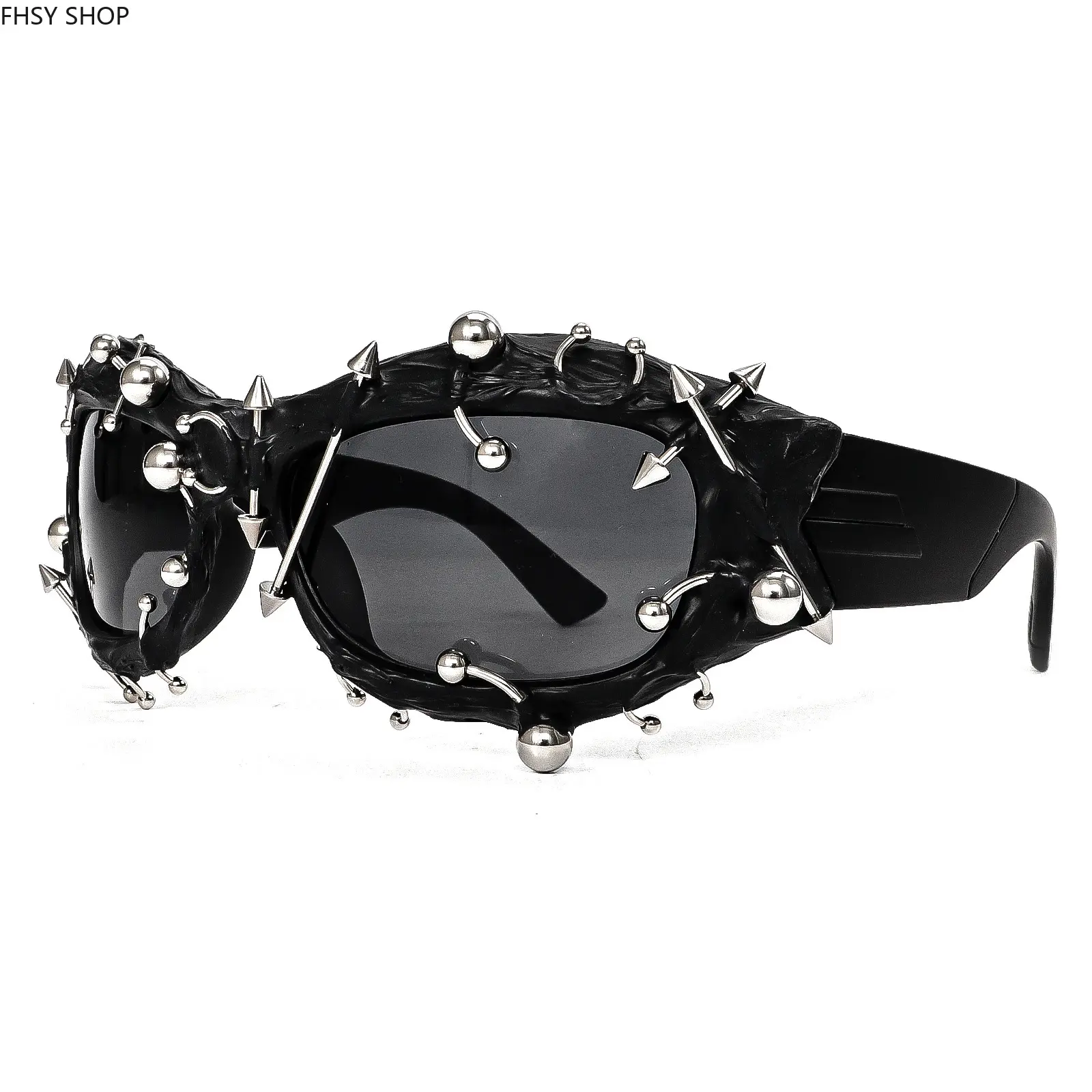 FHSY SHOP Unisex Full Rim Gothic Spiked Stud Sunglasses - UV400 UV-Protection Lens, Black, Edgy, Alternative Fashion, Gothic Edgy Alternative Fashion Eyewear, Single Pair