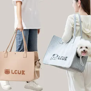 Cartoon Printed Felt Outdoor Bag Large Space Adjustable Shoulder Handheld Two-in-One Pet Supplies Wholesale cat  bag