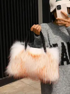 Women's Solid Color Plush Handbag, Fashionable Fluffy Handbag for Daily Used, Casual Trendy Versatile High-quality Daily Commuting Bag