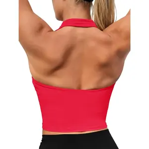 Outdoors & sports Aoysky Womens Buttery Soft Halter Workout Tank Tops with Built in Bra Cropped Padded Open Back Gym Longline Sports Bras