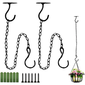 2 count Wall Mount Ceiling Hooks, Metal  Bracket Iron Wall Mount Lanterns Hangers for Hanging Bird Feeders, Lanterns, Wind Chimes, Planters, Outdoor Decoration Hooks (Black(with chain))