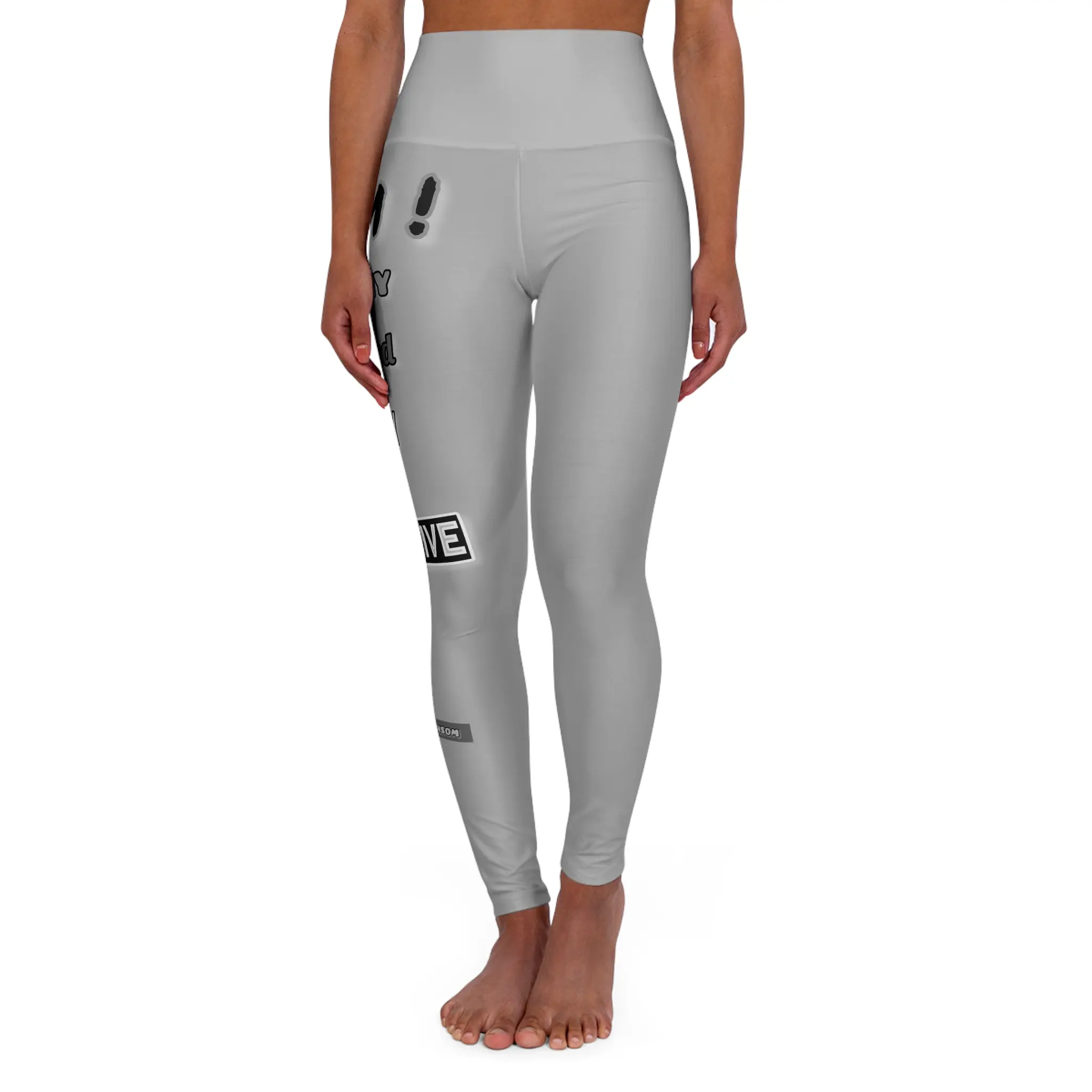 👖"I AM" (Black Letter) Women's High Waisted Yoga Leggings (AOP)