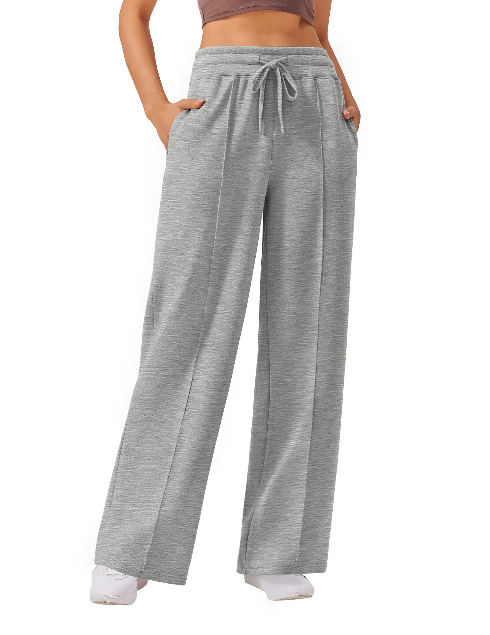 PINSPARK Women's High Waisted Wide Leg Rayon Sweatpants - Sporty Chic, Soft, Comfortable, Adjustable Drawstring, Elastic Elevated Seams, Loose Breathable XL Casual Athleisure Pants with Pockets for Spring, Back to School, Gym sohochic