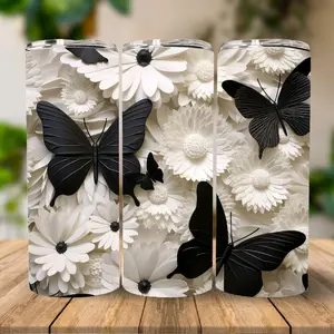 3D Black Butterfly flowers 20 oz Tumbler