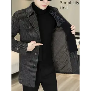 Elegant Men's Wool Blazer, Detachable Scarf, British Style, Long Sleeve