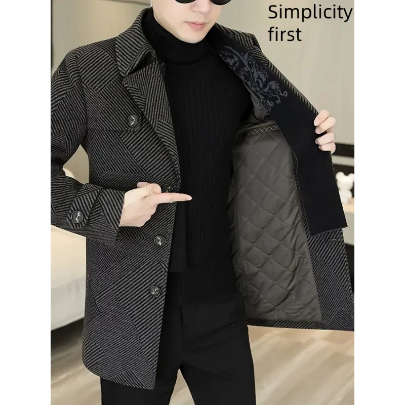 Men's British Style Elegant Striped Wool Blazer - Long Sleeve, Detachable Scarf, Wide, 68.4% Polyester, 0.8% Rayon, Dry Clean Menswear, Stripes, Casual