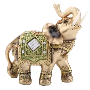 Elephant Statue Lucky Feng Shui Green Elephant Sculpture Wealth Figurine Home Office Decor Gift (Large 13.5 x 6 x 14 cm / 5.3 x 2.4 x 5.5 inch)