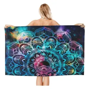 Galaxy Mandala Beach Towel Travel Blanket Quick-Dry Soft Warm Flannel for Pool Swimming Golf Yoga Gym Swimmers Multicolor Christmas Halloween Print birthday celebration