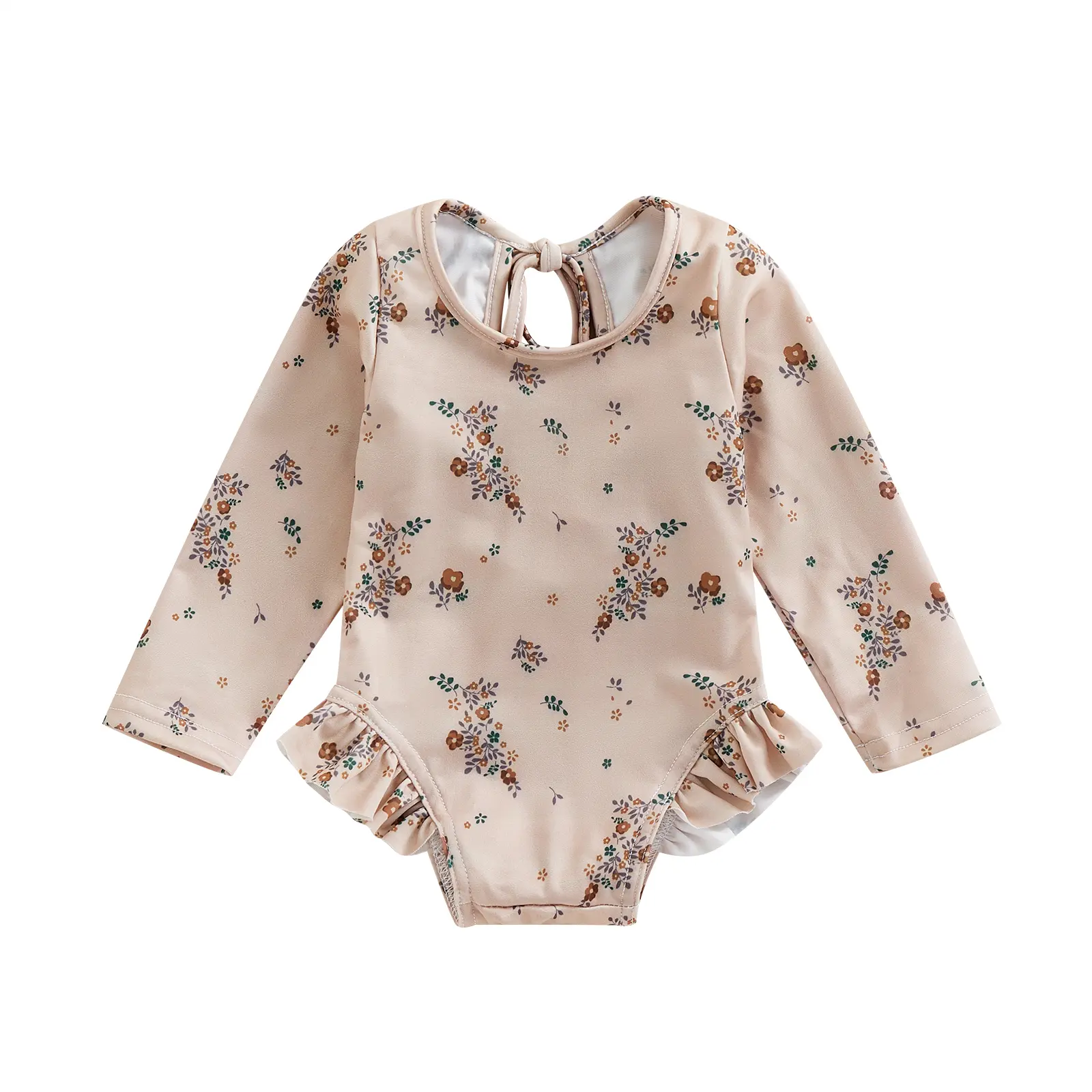 Kids Baby Girls Long Sleeve  Swimsuit Floral Ruffles Jumpsuit Rash Guard Swimwear Bathing Suit