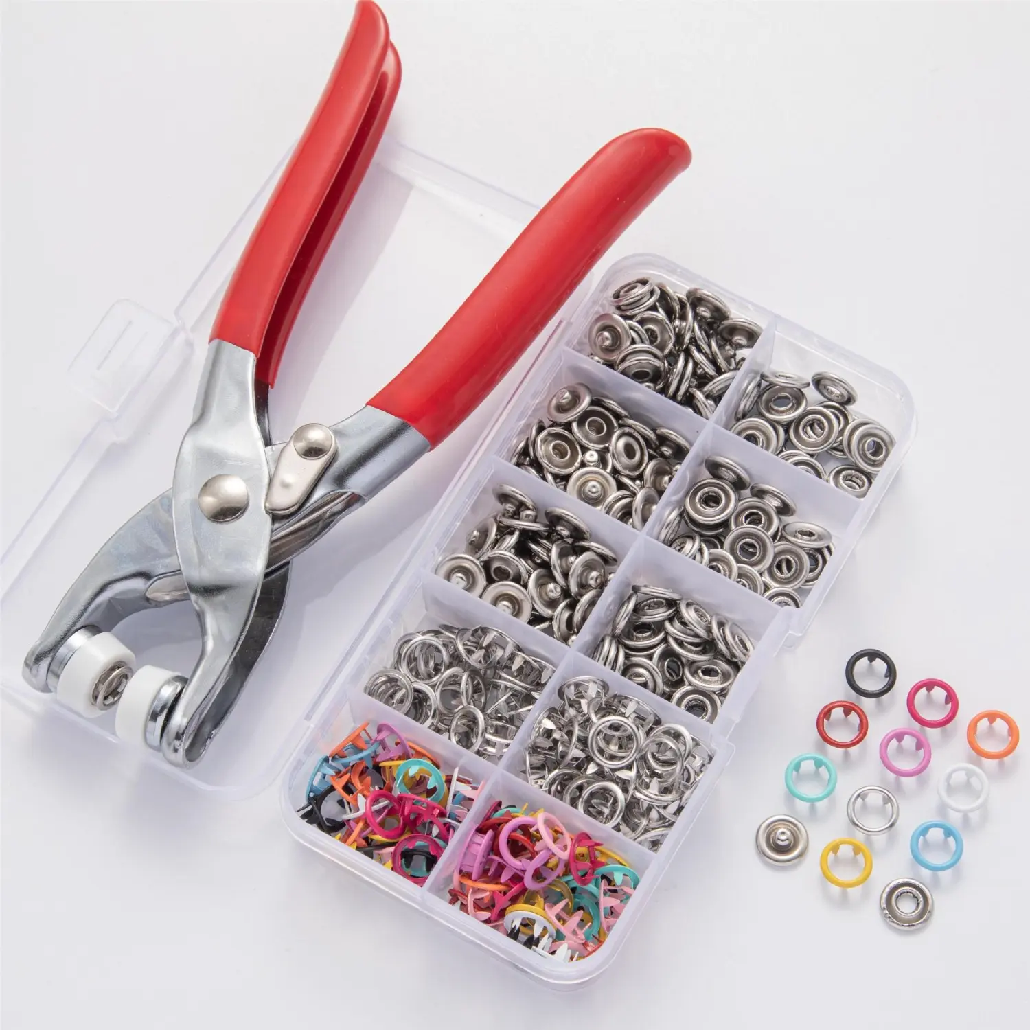 Metal Button Snaps, 1 Set Fastener Pliers Press sewing Tool Kit Including 100Sets 3/8 Inch Snaps, Stainless Steel Button Snaps Installation Tool for Diy Crafting, Leather, Clothing,  Household Items.Mother's Day gift, the best handmade gift for mothers. t