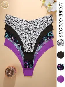 Women's Floral & Heart Pattern Underwear Set, Fitted Casual Style, All Seasons Comfortable Breathable Panties, Thin Fabric, V-Waist Design