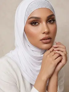 Women's Starry Double-Layer Knit Hat, Plain Color Rhinestone Scarf Cap, Muslim Modern Fashion Breathable Elegant Long Shawl, Hijab Turban, Outdoor Sun Protection